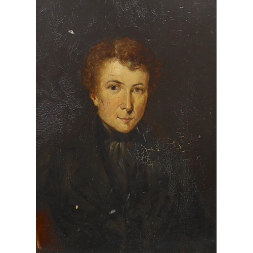 1843 - 19th century English School, oil on board, portrait of a young gentleman, 17 x 12.5cm