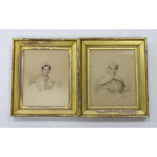 1844 - Victorian school, pair of pencil and watercolours, portraits of young ladies, one inscribed verso, ... 