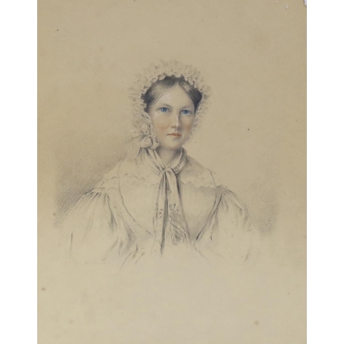 1844 - Victorian school, pair of pencil and watercolours, portraits of young ladies, one inscribed verso, ... 