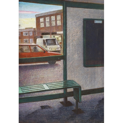 1845 - Peter Messer (Lewes artist, b.1954), egg tempura on gesso ground on board, Bus Stop before vehicles,... 