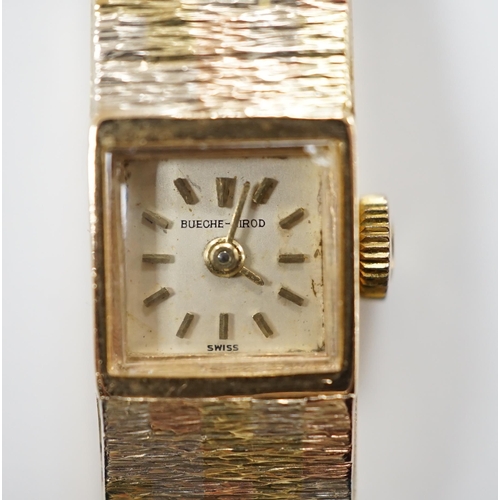 2004 - A lady's 9ct three colour gold Beuche Girod manual wind bracelet wrist watch, overall 16.7cm, gross ... 