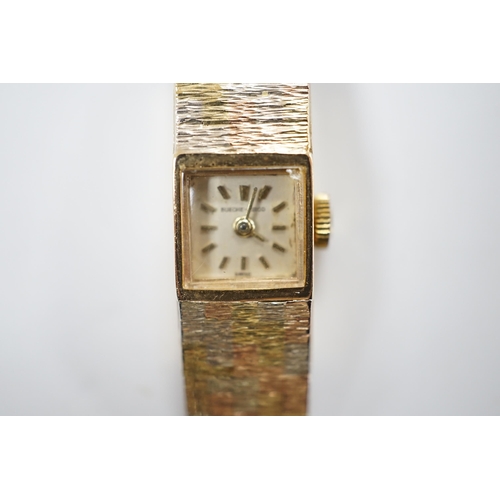 2004 - A lady's 9ct three colour gold Beuche Girod manual wind bracelet wrist watch, overall 16.7cm, gross ... 