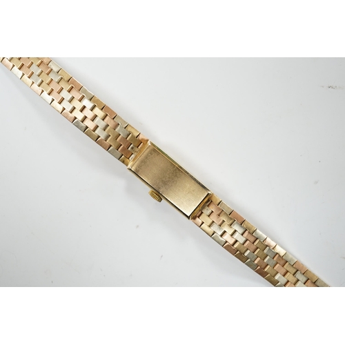 2004 - A lady's 9ct three colour gold Beuche Girod manual wind bracelet wrist watch, overall 16.7cm, gross ... 