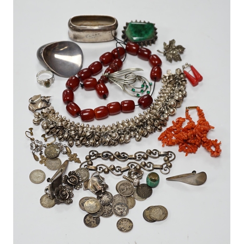 2006 - A quantity of assorted jewellery including costume, a pair of Danish sterling ear clips, a 1960's Na... 