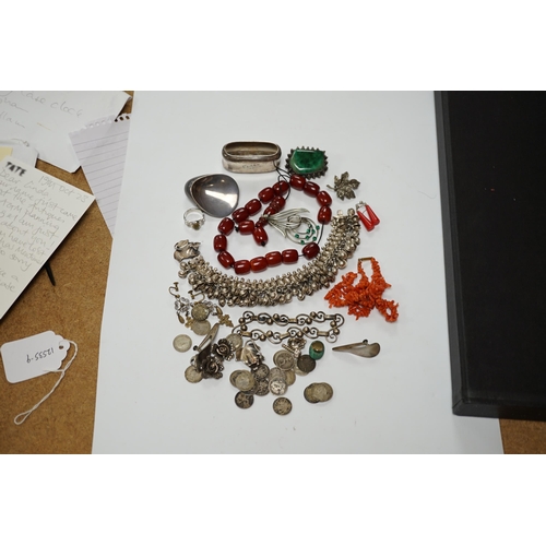 2006 - A quantity of assorted jewellery including costume, a pair of Danish sterling ear clips, a 1960's Na... 