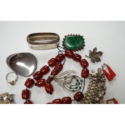 2006 - A quantity of assorted jewellery including costume, a pair of Danish sterling ear clips, a 1960's Na... 