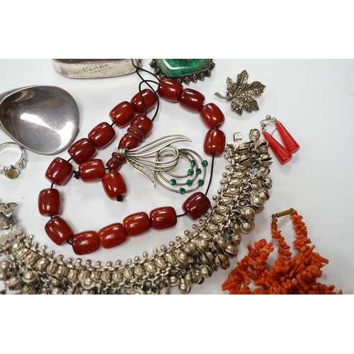 2006 - A quantity of assorted jewellery including costume, a pair of Danish sterling ear clips, a 1960's Na... 