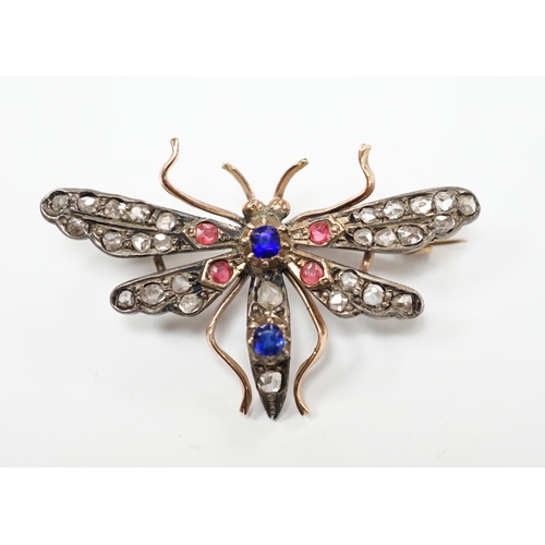 2013 - A Victorian yellow and white metal, rose cut diamond and two colour paste? set bug brooch, width 35m... 