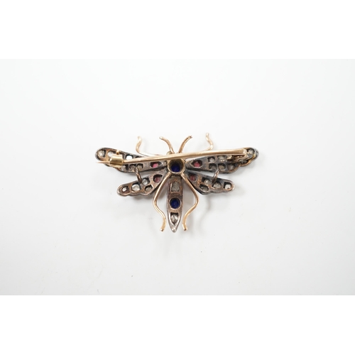 2013 - A Victorian yellow and white metal, rose cut diamond and two colour paste? set bug brooch, width 35m... 