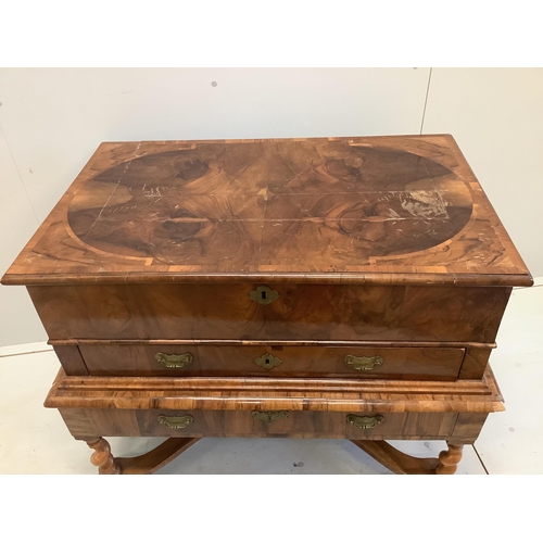 1005 - A Queen Anne walnut chest on stand, width 100cm, depth 61cm, height 78cm