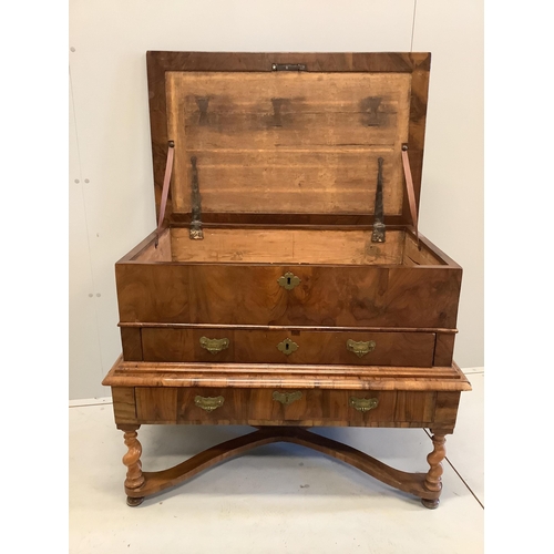 1005 - A Queen Anne walnut chest on stand, width 100cm, depth 61cm, height 78cm