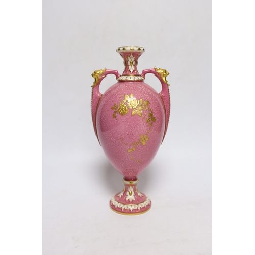 251 - A Royal Worcester pink ground rose painted vase, signed Sedgley, 23.5cm