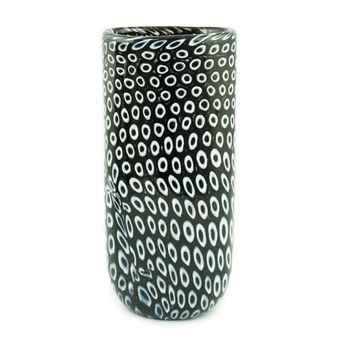 254 - ** ** Vittorio Ferro (1932-2012) A Murano glass Murrine vase, with a white on black peacock feather ... 