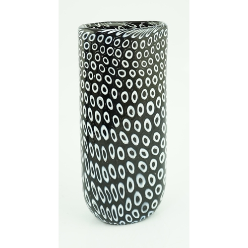 254 - ** ** Vittorio Ferro (1932-2012) A Murano glass Murrine vase, with a white on black peacock feather ... 