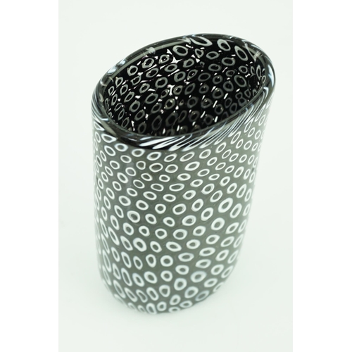 254 - ** ** Vittorio Ferro (1932-2012) A Murano glass Murrine vase, with a white on black peacock feather ... 