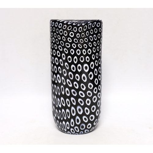 254 - ** ** Vittorio Ferro (1932-2012) A Murano glass Murrine vase, with a white on black peacock feather ... 