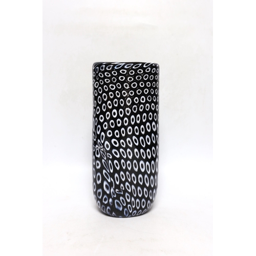 254 - ** ** Vittorio Ferro (1932-2012) A Murano glass Murrine vase, with a white on black peacock feather ... 