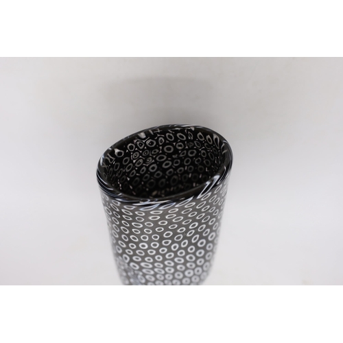 254 - ** ** Vittorio Ferro (1932-2012) A Murano glass Murrine vase, with a white on black peacock feather ... 