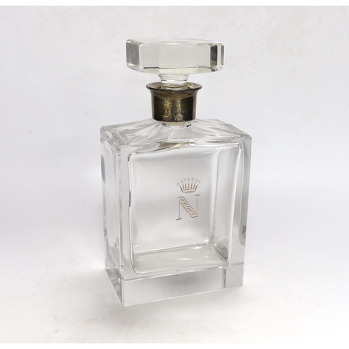 258 - A silver collared cut glass Napoleon brandy decanter, 21cm