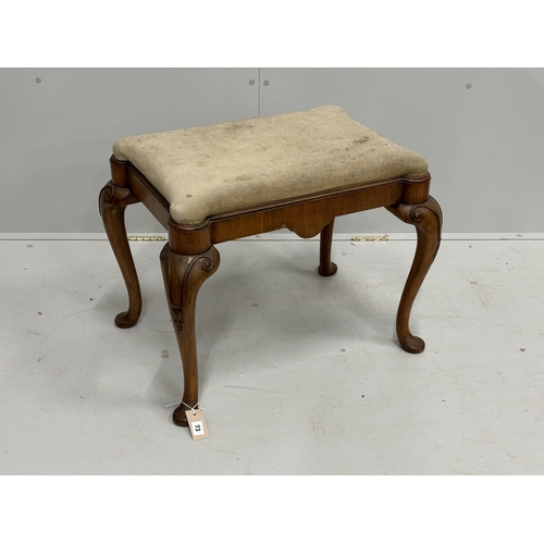 29 - A Queen Anne Revival walnut dressing stool, width 64cm, depth 48cm, height 51cm