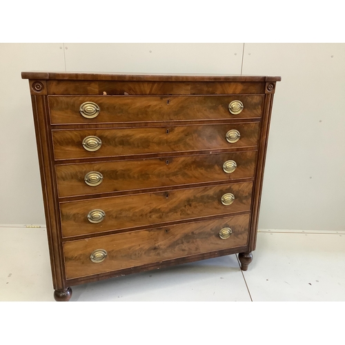 30 - A George IV mahogany chest of five long drawers, width 123cm, depth 52cm, height 120cm