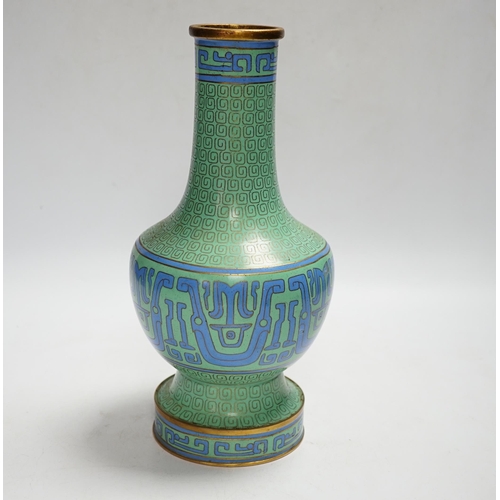 326 - A Chinese green cloisonné enamel vase, hole to base, 27cm high