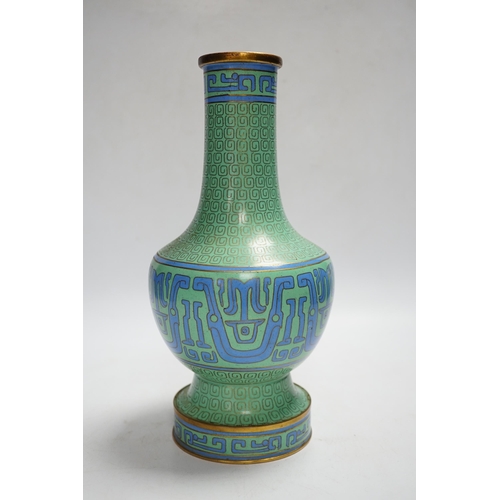 326 - A Chinese green cloisonné enamel vase, hole to base, 27cm high