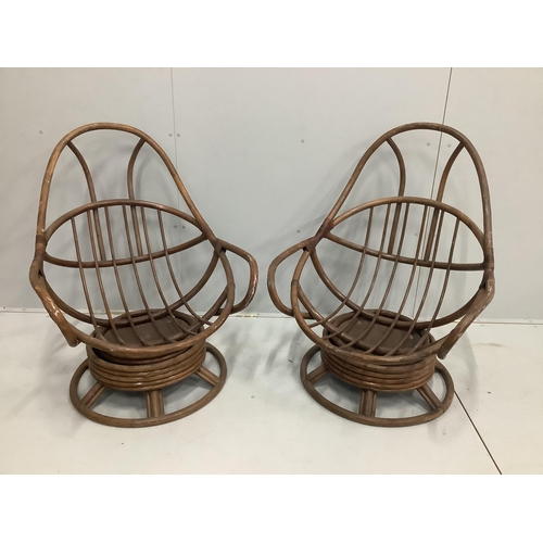 47 - A pair of vintage bamboo tub framed chairs, width 78cm, depth 78cm, height 100cm