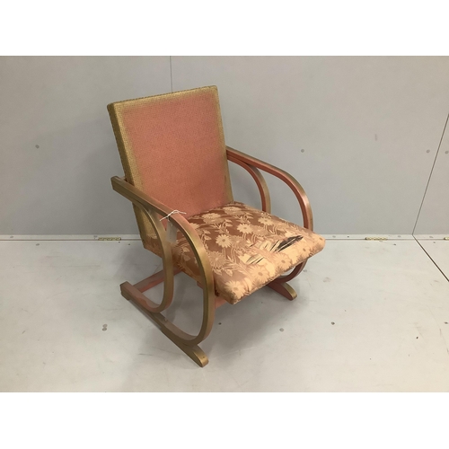 53 - A Lloyd Loom adjustable chair with bentwood arms, width 52cm, depth 51cm, height 80cm