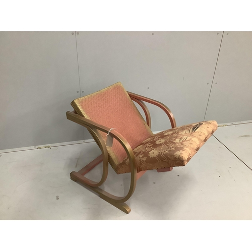 53 - A Lloyd Loom adjustable chair with bentwood arms, width 52cm, depth 51cm, height 80cm