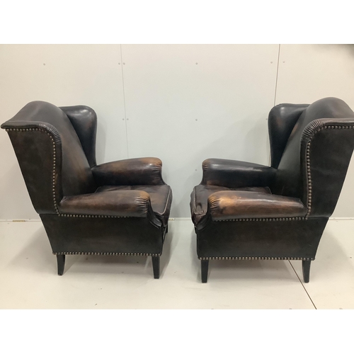 61 - A pair of Victorian style brown leather wing armchairs, width 78cm, depth 88cm, height 106cm