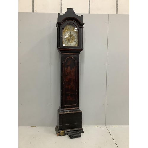 7 - An early 18th century chinoiserie lacquer eight day longcase clock, the arched dial marked Henry Har... 