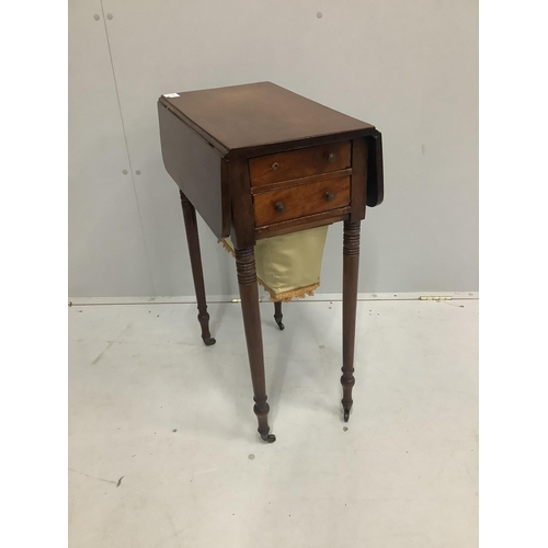 71 - A Regency mahogany drop flap work table, width 50cm, depth 32cm, height 75cm