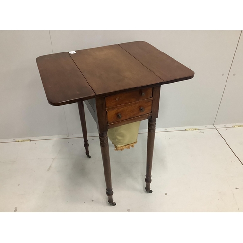 71 - A Regency mahogany drop flap work table, width 50cm, depth 32cm, height 75cm