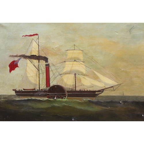 729 - 19th century English school, maritime interest oil on canvas, Paddlesteamer, William Fawcett, 46 x 6... 