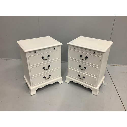 76 - A pair reproduction mahogany bedside chests, later painted, width 46cm, depth 35cm, height 61cm... 