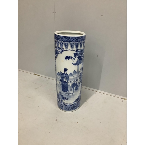 80 - A modern Chinese blue and white stick stand, height 77cm