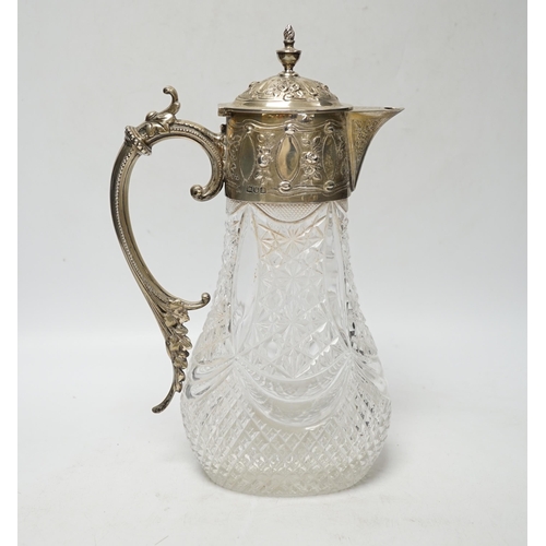 844 - A late Victorian silver mounted cut glass claret jug, Hukin & Heath, London, 1896, 27.8cm.