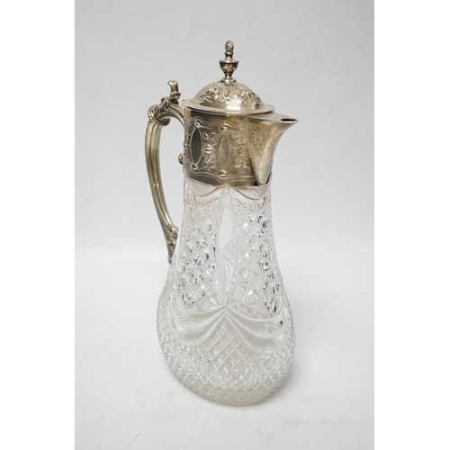 844 - A late Victorian silver mounted cut glass claret jug, Hukin & Heath, London, 1896, 27.8cm.