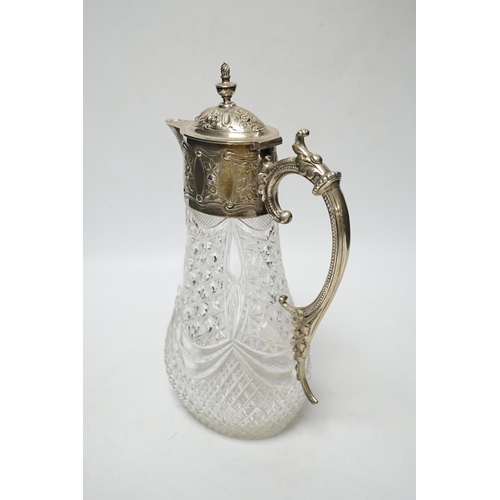 844 - A late Victorian silver mounted cut glass claret jug, Hukin & Heath, London, 1896, 27.8cm.