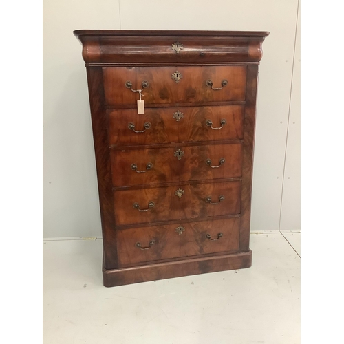 11 - A 19th century French mahogany six drawer tall chest, width 104cm, depth 50cm, height 145cm