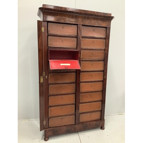 1011 - A 19th century French mahogany notary's cabinet, width 106cm, depth 37cm, height 182cm