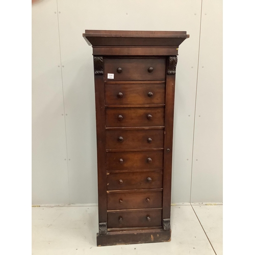 1012 - A Victorian mahogany Wellington chest, width 64cm, depth 46cm, height 152cm