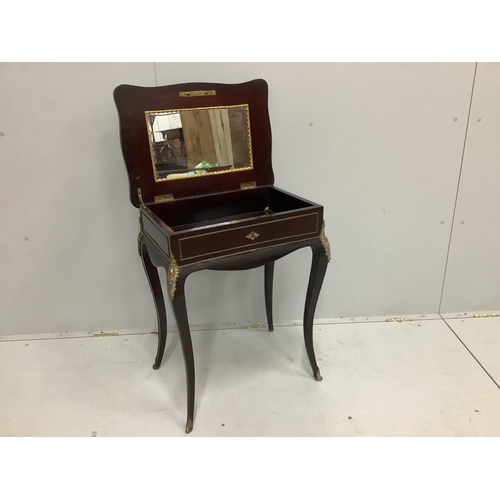 1038 - A 19th century French gilt metal mounted and brass inlaid enclosed dressing table, width 57cm, depth... 