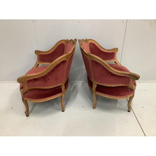 1081 - A pair of late 19th / early 20th century French carved beech fauteuils, width 80cm, depth 62cm, heig... 