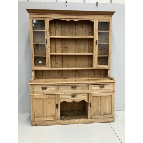 1088 - A late Victorian pine dresser, width 160cm, depth 45cm, height 211cm