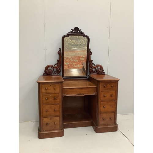 1090 - A Victorian pedestal dressing table, width 130cm, depth 56cm, height 170cm