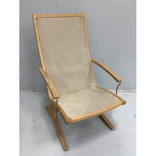 1108 - A Mogens Hansen chair frame, with later seat cushion, width 63cm, depth 73cm, height 104cm  and foot... 