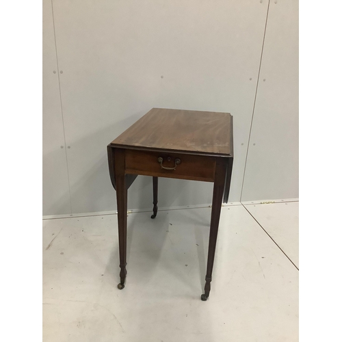 1115 - A George III mahogany Pembroke table with tapering square legs and brass castors, width 72cm, height... 