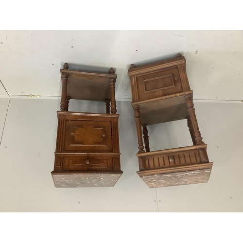 1118 - Two late 19th century French walnut bedside chests with marble tops